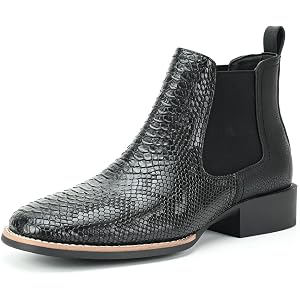 Zotixvox New Ostrich Pattern Chelsea Boots for Men Thick Heel Short Ankle Boots Retro British Style Fashion Mens Daily Outdoo
