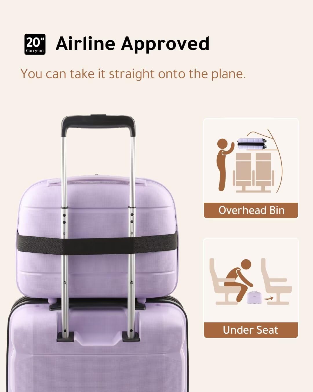 LUGGEX Carry on Luggage with Spinner Wheels, Lightweight Suitcase 2 Piece, Expandable (Purple, 14/20)