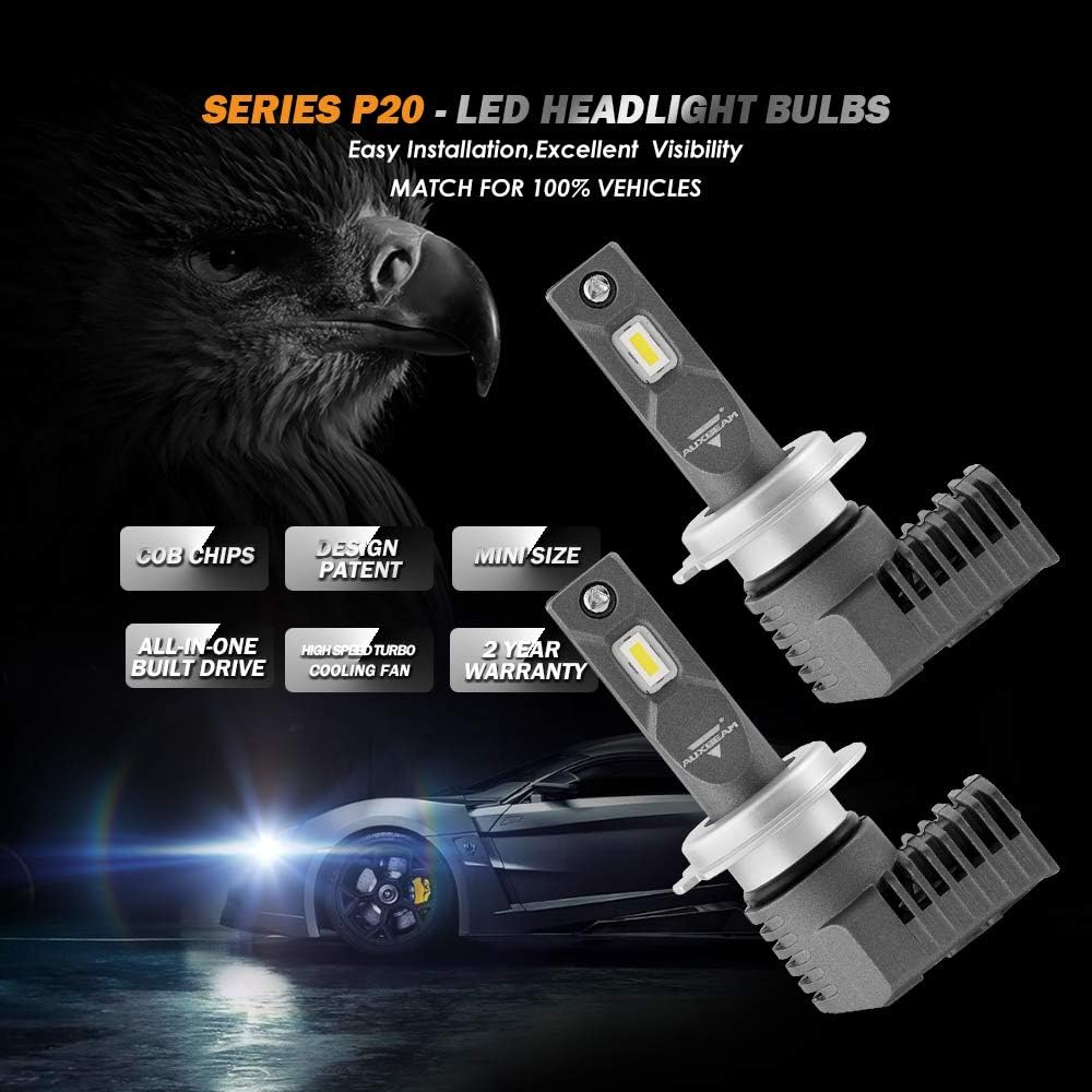 Auxbeam P20 Series H7 Led Headlight Bulbs Conversion Kits Pack of 2 Super Bright 5000 Lumens