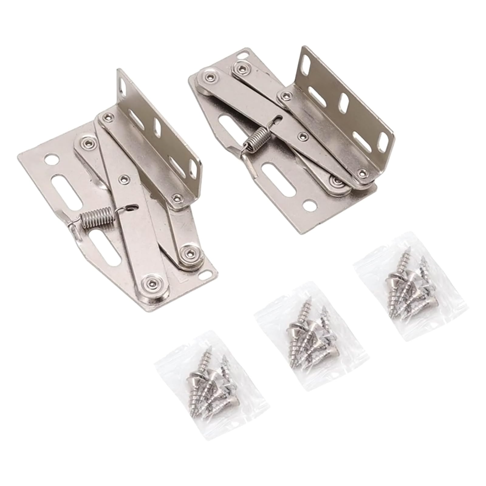 MOUMOUTEN Scissor Spring Hinge, 2 Sets Spring Hinge Door Cabinet Scissor Hinge 45 Degrees Down Flip Furniture Hardware Accessories for Cabinet Organizer, Nickel Plated Steel