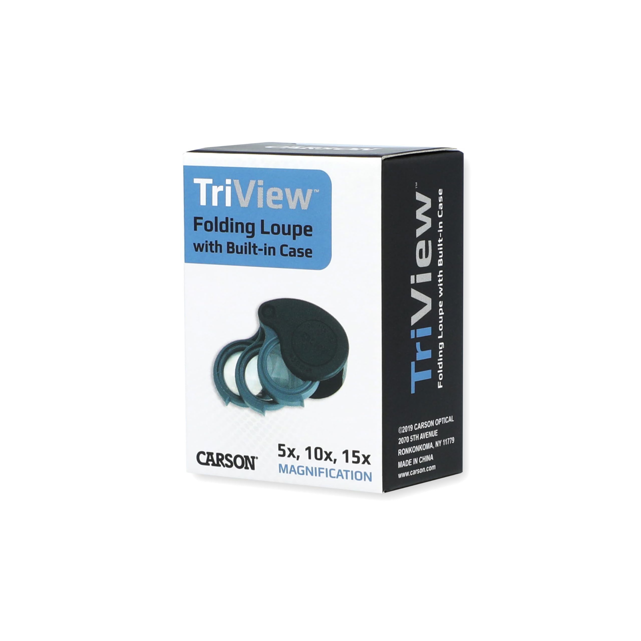 Carson TriView 5x/10x/15x Folding Loupe Magnifier with Built-in Case, 3-in-1 Portable Loupe Magnifying Glass - Adjustable Magnification, Great for Jewelry (TV-15)