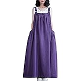 Denim Jumper Dress for Women Maxi Loose Adjustable Straps Long Jean Dresses Plus Size Overall Dress with Pockets