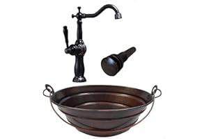 Simply Copper 16" Oval Copper Bucket Vessel Sink with Pop Up Drain and 13" ORB Claymore Vessel Filler Faucet