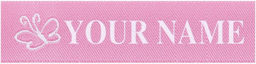 Wunderlabel Standard Woven Label Women Girls Name Tag Chloe Iron on Art Craft Ribbon Ribbons Decorative Tags on Clothes Clothing Garment Fabric Material Embroidered Labels Tags, White on Pink, 25 Qty