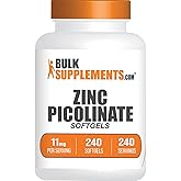 BulkSupplements.com Zinc Picolinate Softgels - Zinc 11mg, for Immune Support, Gluten Free - 1 Softgel per Serving, 240 Count (Pack of 1)