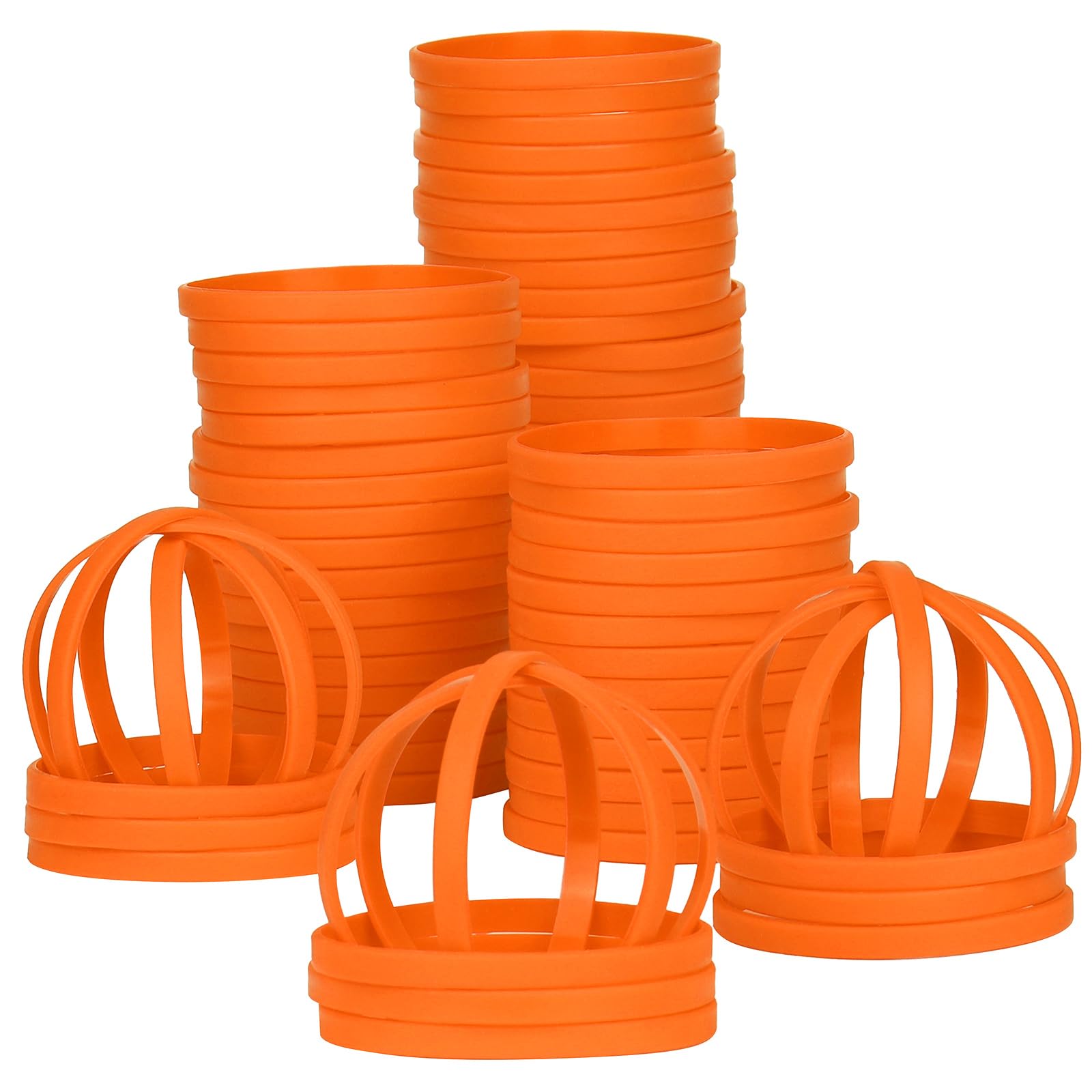 LVNRIDS 50 PCS Silicone Wristbands Rubber Bracelets 8 inch Length Sports Elastic Wristband Bracelet Bulk Gifts for Men Women Teacher Student Party Orange