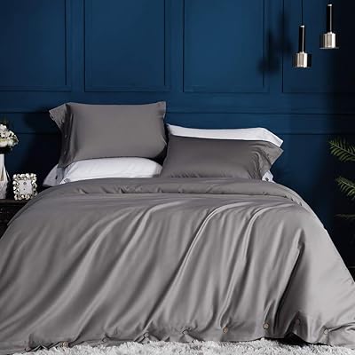 JELLYMONI Grey 100% Cotton Duvet Cover Set with Button Closure