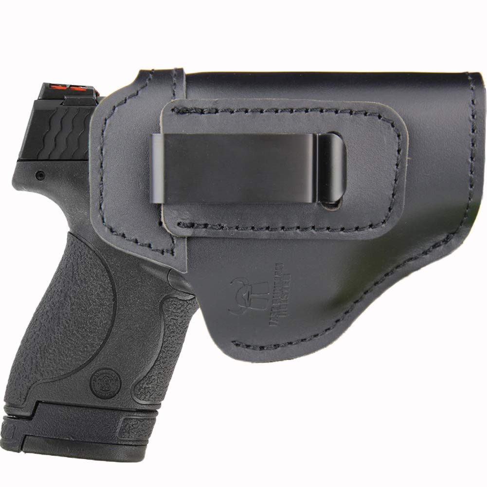 Fastgunman IWB Holster Leather Concealed with Clip for S&W M&P Shield 9mm Glock 17 18 19 22 23 32 33 or All Similar Sized Handguns