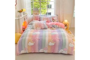 CinYana Rainbow Duvet Cover Set Fluffy Duvet Cover Kawaii Cartoon Comforter Cover Soft Kids Duvet Cover Queen Bedding Set(Rainbow,Queen)