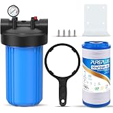 PUREPLUS 1-Stage Whole House Water Filter System, Iron &amp; Manganese Reduce | For Well Water, Iron &amp; Manganese Reducing Resin Cartridge, Universal 10"x4.5" Housing, Pressure Release Valve, 1" NPT Port