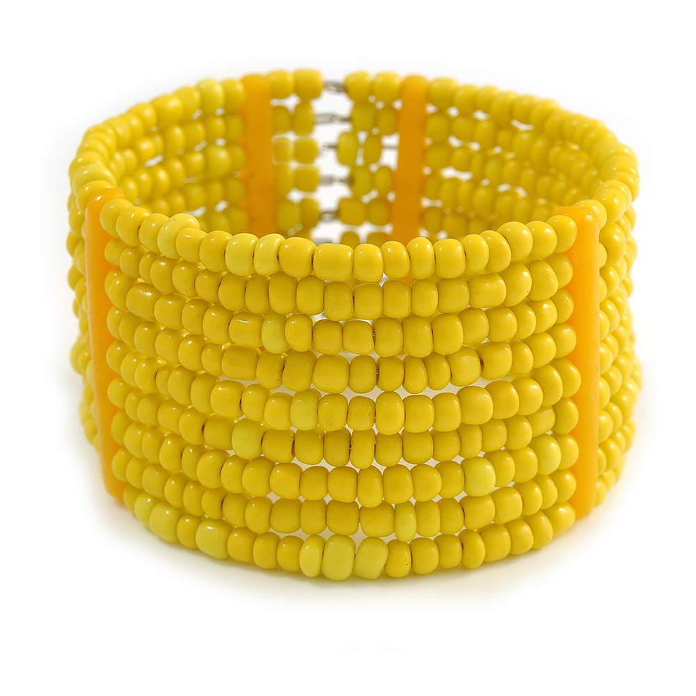 Avalaya Banana Yellow Glass Bead Flex Cuff Bracelet - Medium