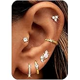 Florideco Small Hoop Earrings 14K Gold Plated Hypoallergenic Flat Back Earrings Surgical Stainless Steel Cartilage Earring Sets for Multiple Piercing Trendy Earring Stacks Flatback Stud Earrings