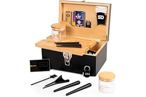 SafeDelux Large Bamboo Box with Combination Lock - Decorative Locking Box with Detachable Compartment, Removable Tray, Jars, Resealable Bags - Great Holidays Gifts