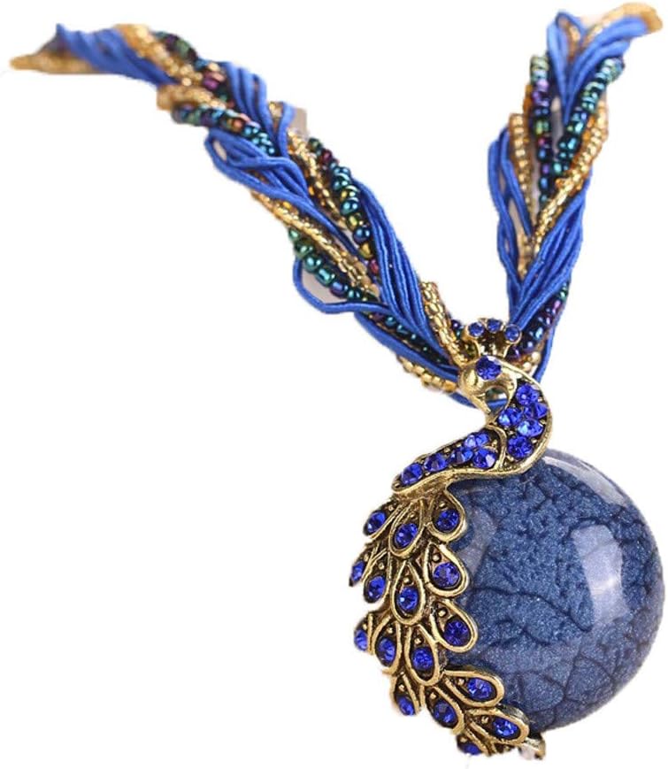 Fashion Retro Bohemian Turquoise Stone Pendant Collar Statement Chunky Necklaces Rhinestone Gem Jewelry for Women Beach Hawaii