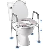 Raised Toilet Seat, 350LB Stand Alone Homecare Commode Bathroom Assist Frame for Elderly, Handicapped, Disabled, Adjustable H