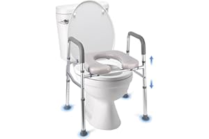 Raised Toilet Seat, 350LB Stand Alone Homecare Commode Bathroom Assist Frame for Elderly, Handicapped, Disabled, Adjustable H