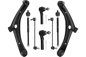 BRTEC Front Lower Control Arms w/Ball Joints + Sway Bars + Tie Rods Compatible with Dodge Caliber 2007-2012; Jeep Compass Patriot 2007-2017 - 8pc Set