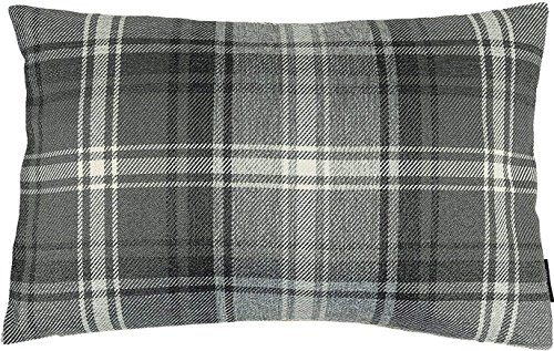 McAlister Textiles Angus Tartan Charcoal Grey 20 x 12 Inches Pillow Case, Check Woven Feel Decorative Decor Throw Couch Cushion for Bedroom Sofa Living Room 50x30cm