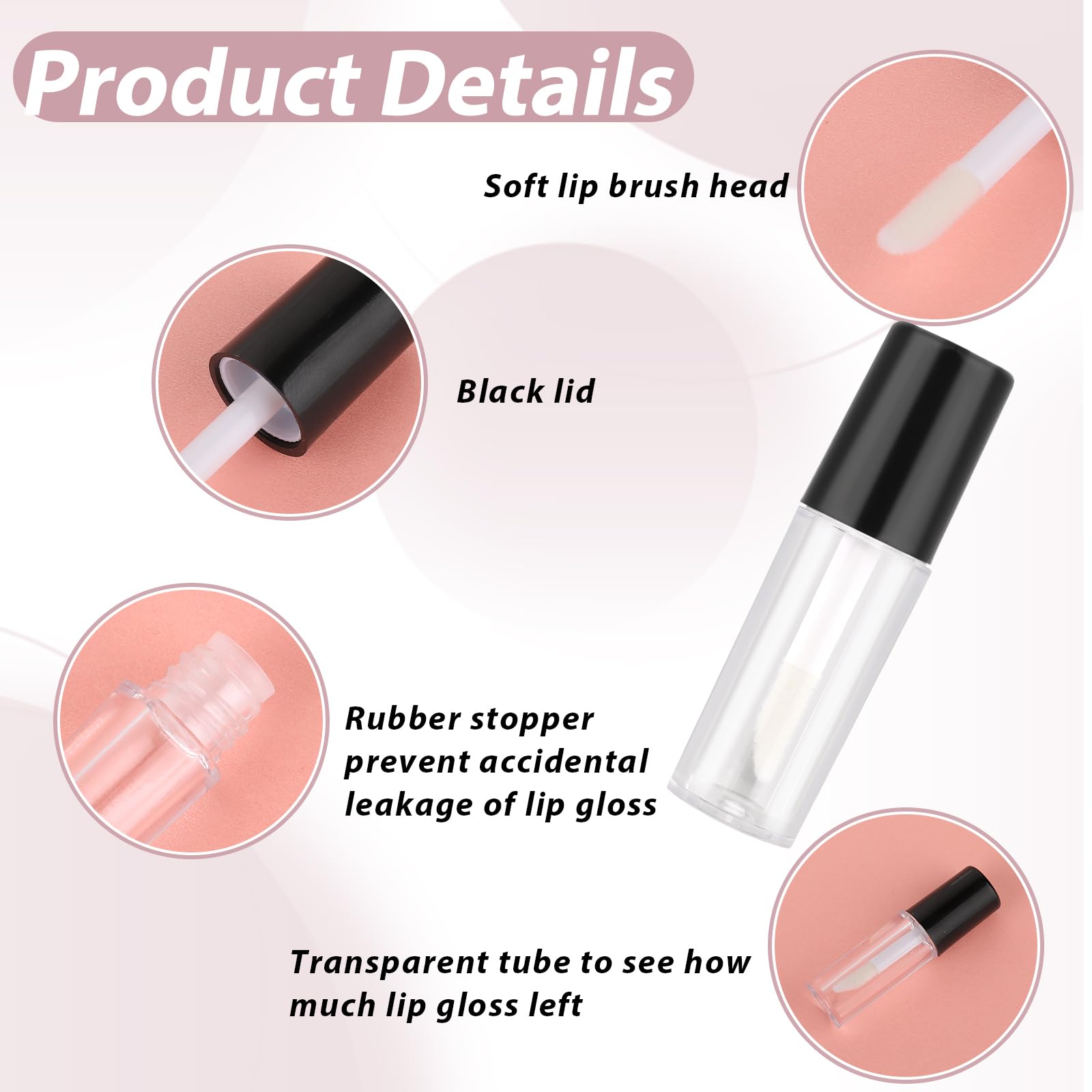 Molain 10pcs Empty Lip Gloss Tubes, 1.2ml Mini Refillable Cosmetic Containers Bottles Lip Balm Bottles for Lipstick Samples, Lip Balms(Black tube cap)