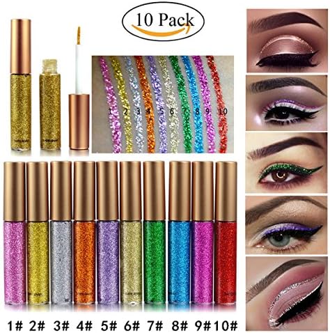 SHERUI 10 Colors Eyeliner Glitter Waterproof Shimmer Pigment Silver Gold Metallic Liquid Glitters Eyeliner