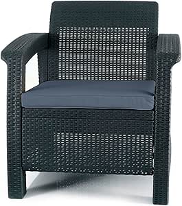 Amazon Com Keter Chair For Outdoor Seating With Washable Cushion Perfect For Balcony Deck And Poolside Furniture Sets 29 50 X 27 60 X 31 10 In Grey Garden Outdoor