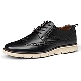 Hantatop Mens Dress Shoes, Genuine Leather Lace Up Brogue Wingtip Casual Oxford Shoes, Comfortable Stylish Business Formal Dress Sneakers for Office Dating Wedding