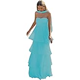Wirunsy Strapless Bridesmaid Dresses for Womens 2025 Tiered Chiffon Maxi Prom Formal Evening Party Dress with Scarf