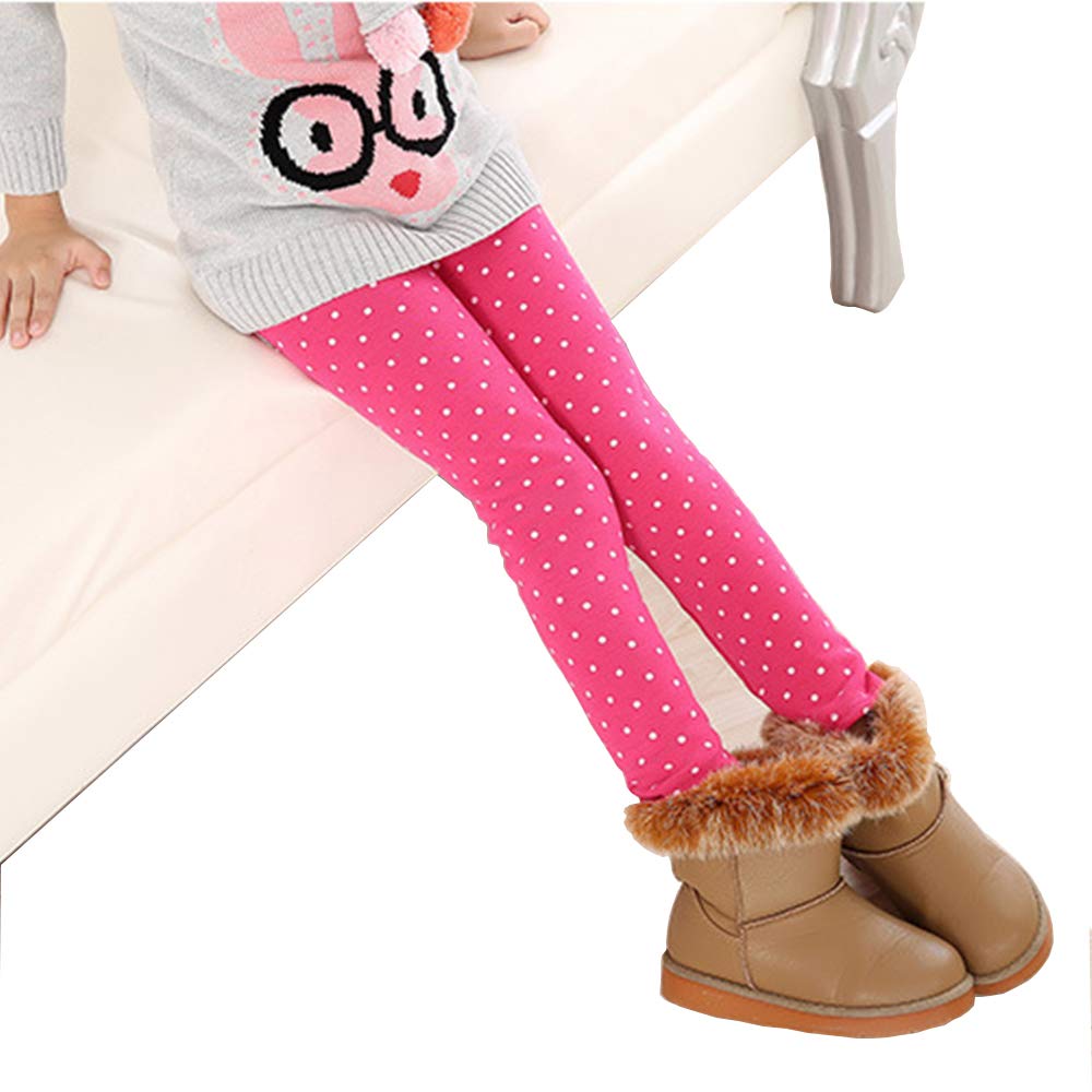 Girls Warm Winter Fleece Lined Leggings Dot Pattern Tight Stretch Pants