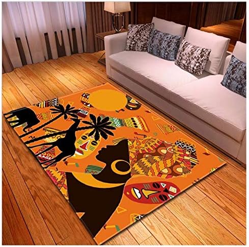 QYDF Non-slip Washable Yoga Mat Home Decor Design 3D Carpet Rug Sitting Orange Elephant Camel Funky Indian for Bedroom Extra Width,Orange,121.9x160cm