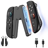 JEMDO Ergonomic JoyCon Charging Grip for Nintendo Switch 2 Only, Magnetic Charger with USB-C Cable & LED Indicator, Comfortable Textured Anti-Slip Grip, Reinforced Back Support Cover, Travel-Ready, Black