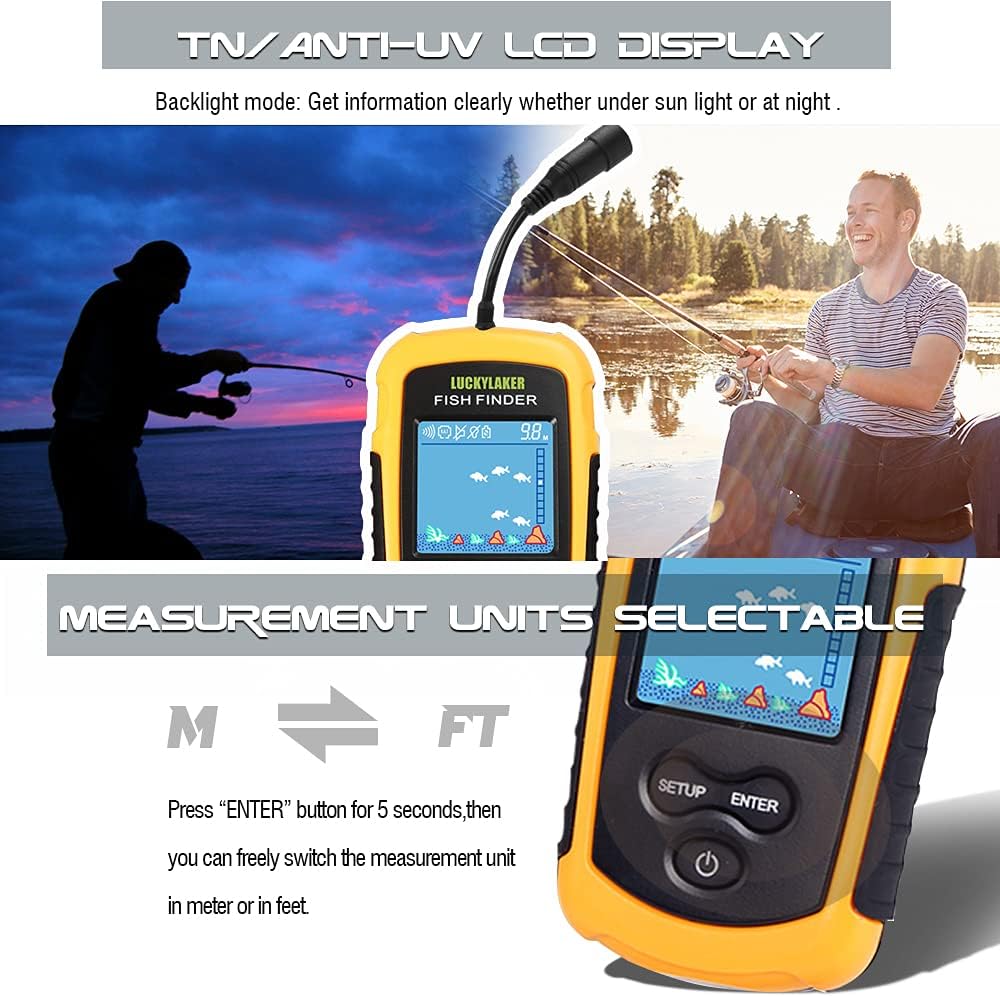LUCKYLAKER Kayak Handheld Fish Finders Fishing Boat Depth Fishing Finder Display Sonar Fish Finder Portable LCD Boat Canoe: GPS & Navigation