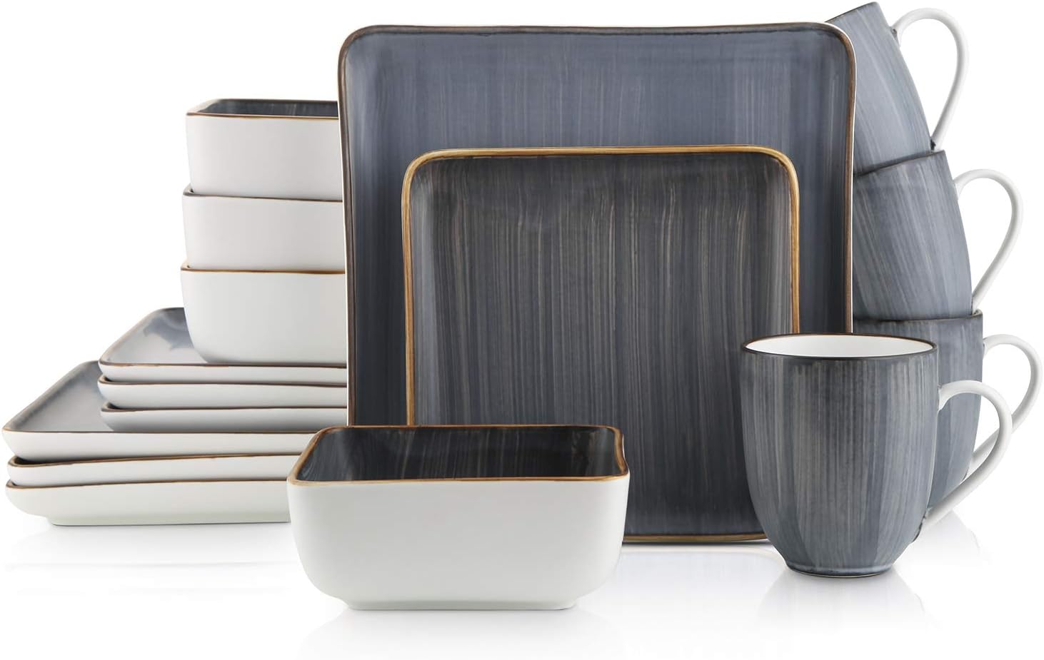  | Stone Lain Brushed Square Porcelain Dinnerware Set, Service For 4, Gray: Dinnerware Sets