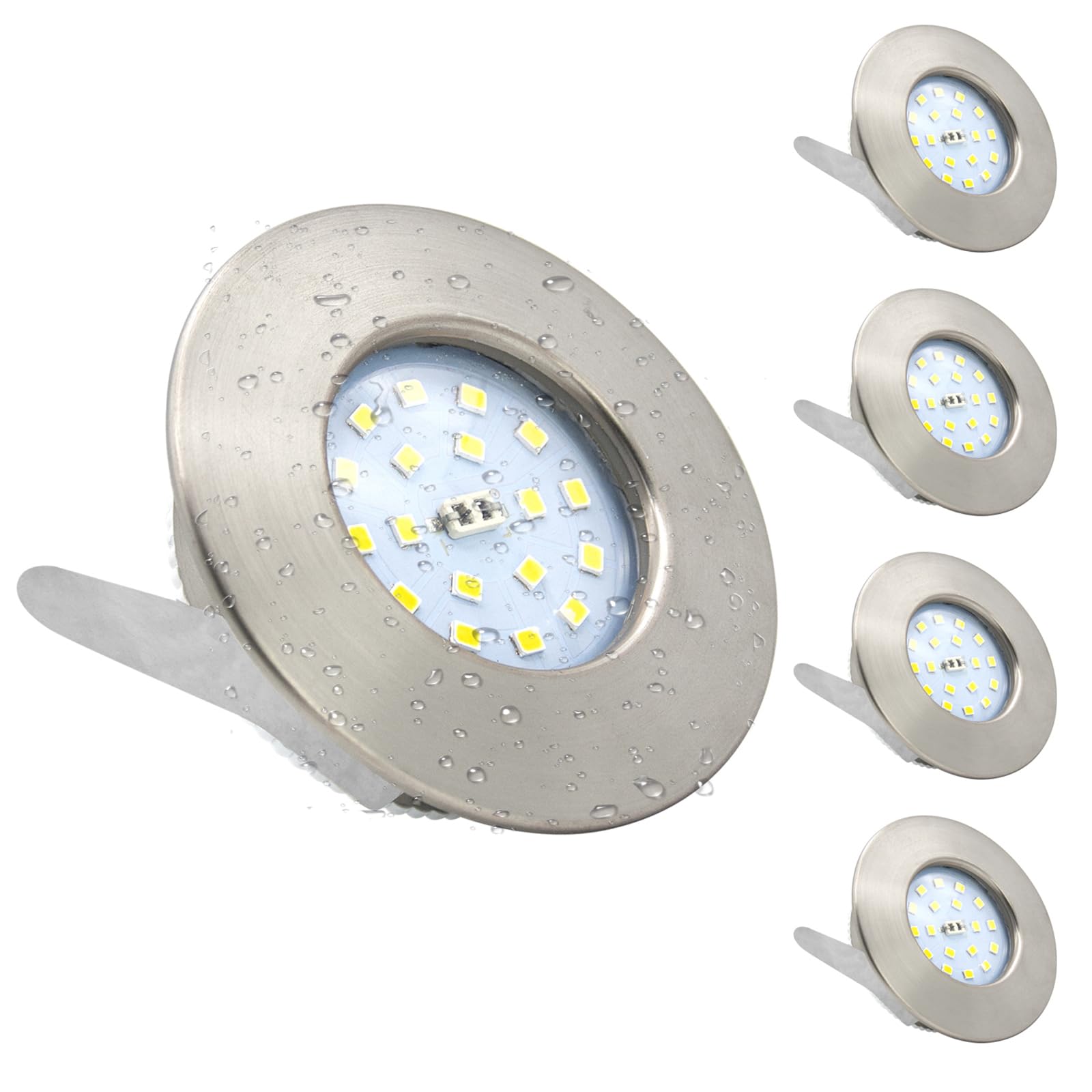 Wondlumi 4X 5W Ultra Slim LED Recessed Ceiling Lights Cool White, IP44 LED Recessed Bathroom Spotlights Downlights Brushed Chrome for Kitchen 240V 500LM Non-Dimmable