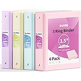 SUNEE 1.5 Inch Binders 3 Ring 4 Pack, Clear View 1 1/2 Inch Binders Three Ring PVC-Free (Fit 8.5x11 Inches) for School or Office Supplies, Assorted Pastel