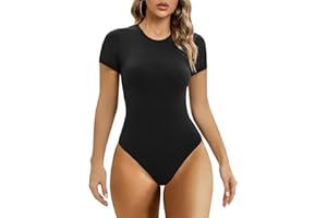 SHAPERX Women's Fit Everybody Bodysuit Soft Crew Neck T-shirt Body Suits with Thong Design