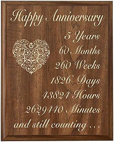 Lifesong Milestones 5Th Wedding Anniversary Wall Plaque Gifts For Couple 5 Year For Her Fifth Wedding For Him Wall Plaque (Walnut 9"X12")