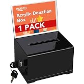 VOISEN Acrylic Donation Box with Lock, Black Tip Jar with Sign Holder | Suggestion Box for Fundraising, Ballot Box with Slot for School, Donation, Bar, School Voting, 6.2x4.6x3.9 Inch