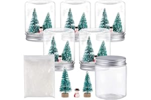 Auihiay 6 Pack Clear Plastic Snow Globes Kit with Artificial Mini Christmas Trees, Snow Flakes, Snowman for DIY Snow Globes Craft Christmas Decoration