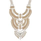 Thkmeet Ethnic Chunky Choker Necklace Bib Egypt Tribal Collar Necklaces, Vintage Caved Multilayer Indian Statement Jewelry