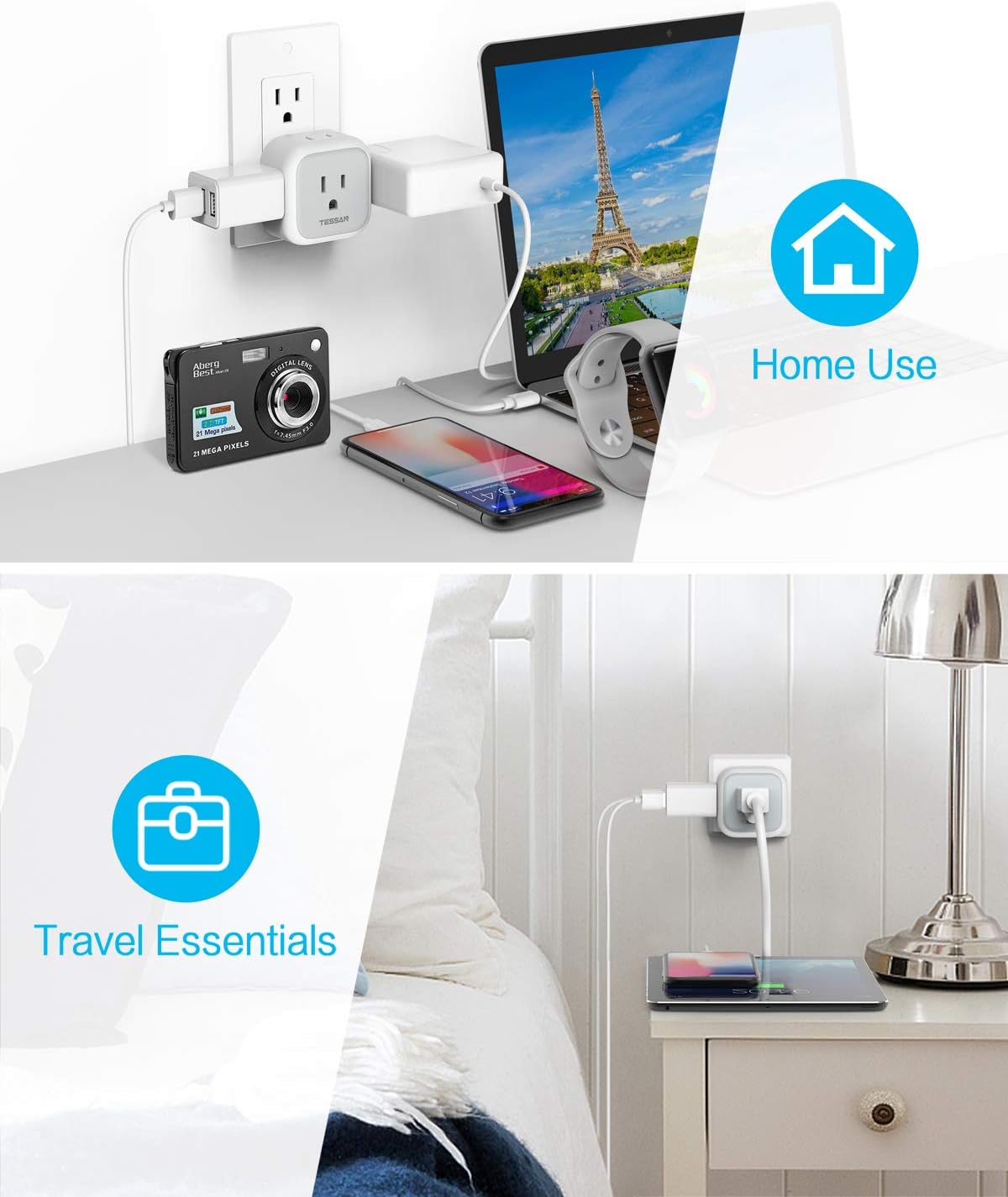 Multi Plug Outlet Extender, TESSAN Multiple Outlet Splitter Box with 4 Electrical Outlets, Wall Tap Power Plug Expander for Cruise Ship Home Office Dorm Essentials, 2-Pack - - 