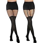 MANZI Faux Thigh High Tights Mock Suspender Pantyhose Striped Goth Fishnets Pack of 2