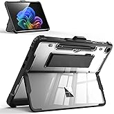MoKo Case for Microsoft Surface Pro 12 Inch 2025, All-in-One Rugged Transparent Protective Cover with Multi-Angle Kickstand & Pen Holder & Hand Strap, Compatible with Type Cover Keyboard, Ice+Black