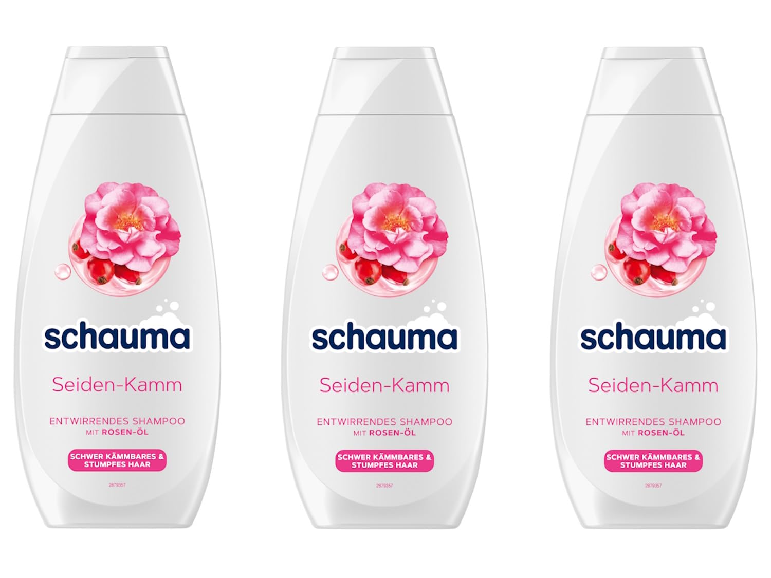 Schauma Detangling Shampoo Silk Comb (3 x 400 ml), Rose Oil, Shine Shampoo for Hard to Comb & Dull Hair