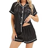 JGAMYIK Silk Satin Pajamas for Women Set Shorts 2 Piece Summer Sleepwear with Button-Up Shirt Soft Pjs Loungewear