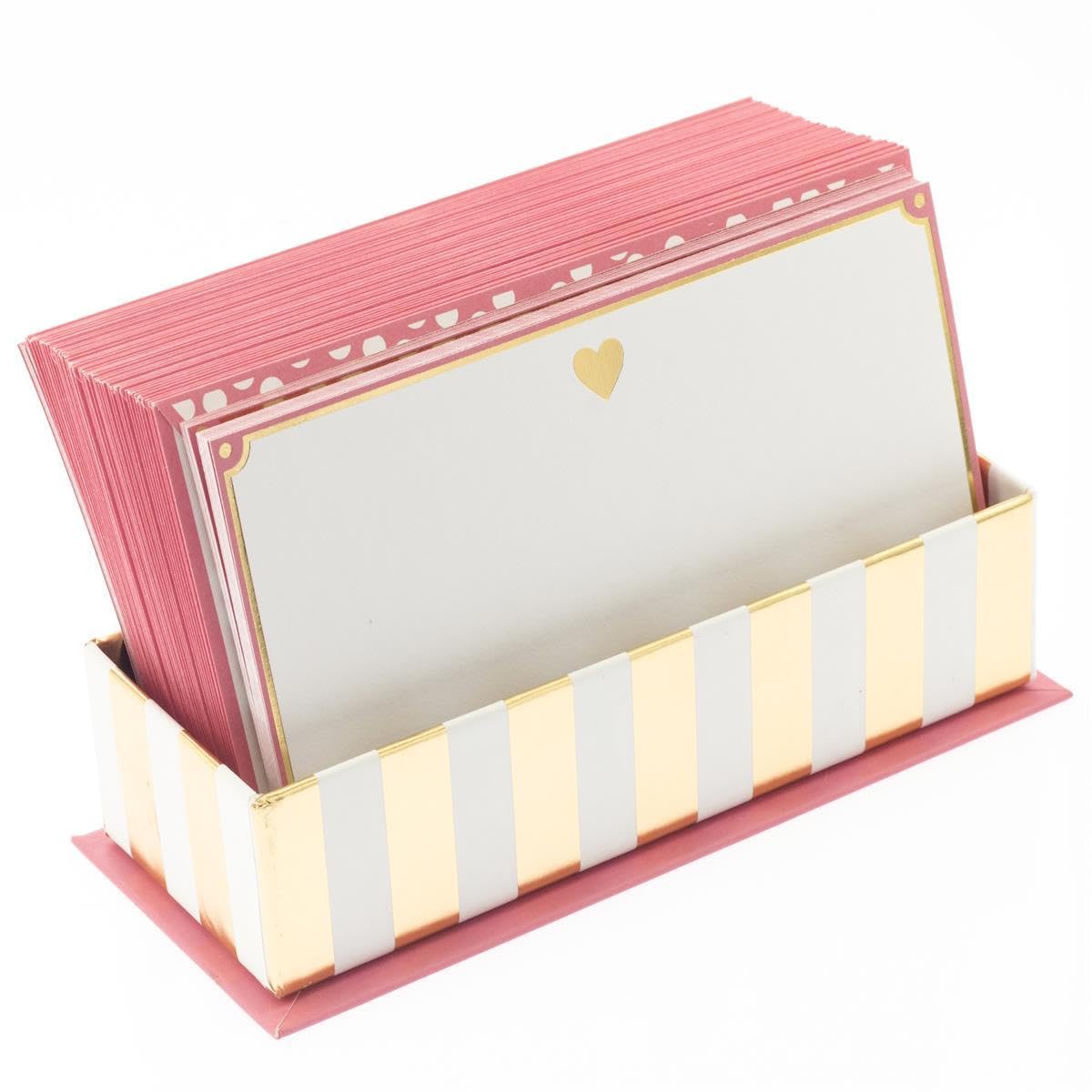 Graphique Gold Heart Flat Notes – Note Card Stationery with Adorable Soft Pink Border and Printed Gold Heart, 50 Note Cards and Matching Envelopes for Thank You Notes and Invitations, 5.625