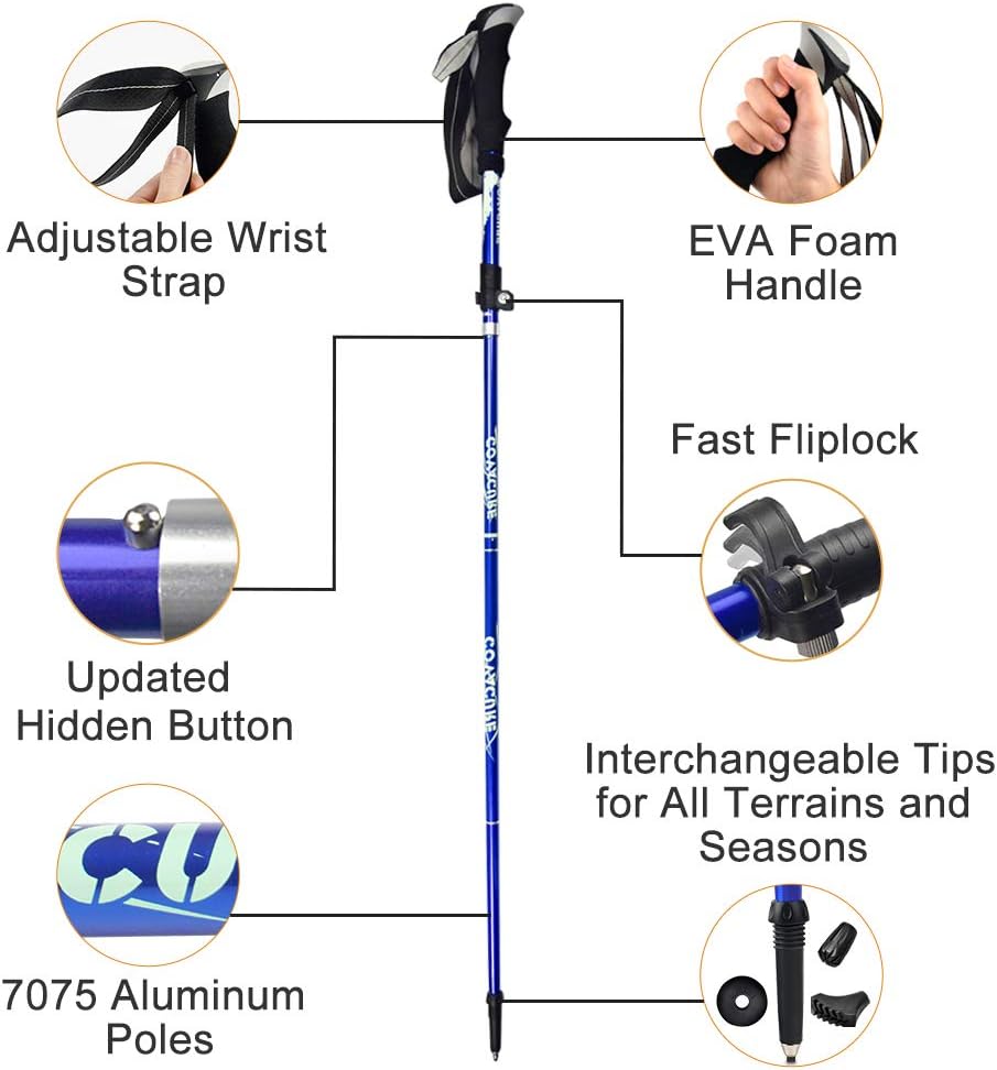 Trekking Poles Collapsible Hiking Poles - Aluminum Alloy 7075 Trekking Sticks with Quick Lock System, Telescopic, Collapsible, Ultralight for Hiking, Camping : Sports & Outdoors