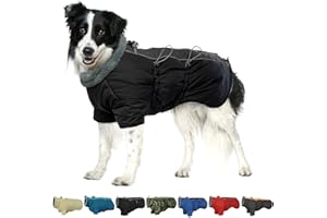 IKIPUKO Dog Jacket, Dog Coats for Large Dogs Winter Waterproof, Fleece Lining Reflective Warm Dog Clothes, Zip Up Dog Coat with Harness, High Collar Dog Snowsuit Christmas Clothes(Black 2XL)