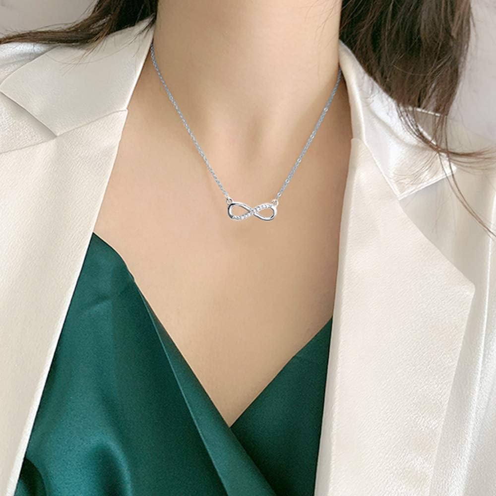 Ceqiny 2pcs Infinity Necklace Clavicle Chain Necklace Luck 8 Chain Necklace Vintage Choker Crystal Cubic Zircon Necklace Rhinestones Sister Partner Birthday Gifts for Women Girls, Gold Silver: Clothing