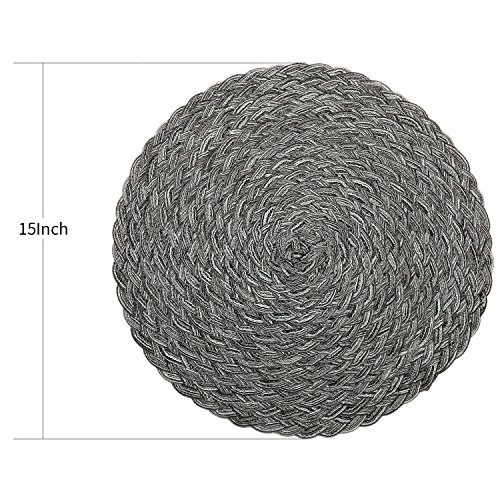 Topotdor Round Placemats Heat-Resistant Stain Resistant Anti-Skid Washable Polyproplene Table Mats Placemats (Braided-Gray, Set of 4)