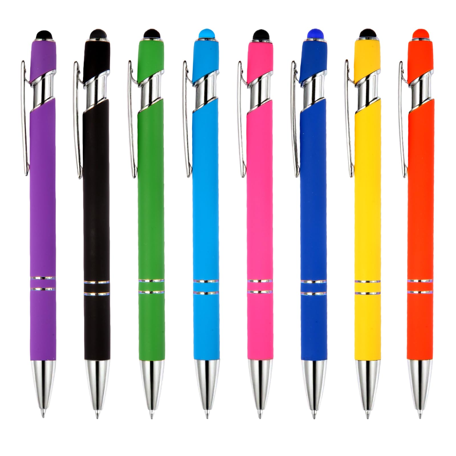MorPionk 8 Pack Ballpoint Pen 2-in-1 Stylus Retractable Metal Stylus Pens for Touch Screens with Stylus tip, 1.0 mm Black Ink